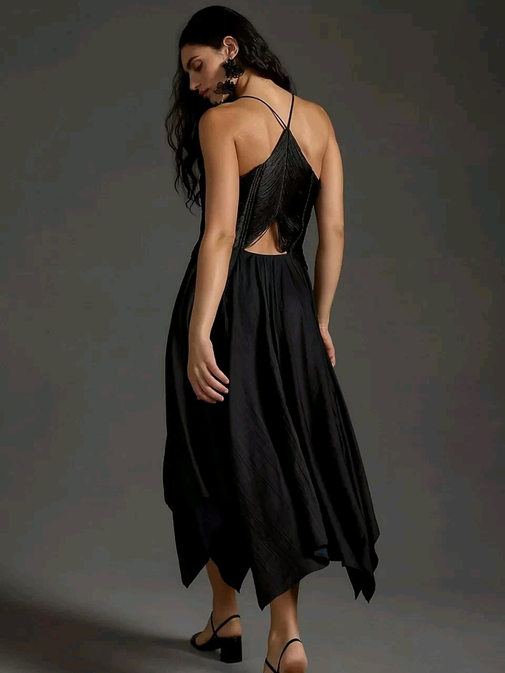 NWT Anthropologie Fringed Bodice Showstopper Black Midi Dress. Size 12 - Picture 8 of 9